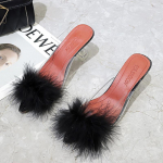 mood Suvi Naine Pumbad PVC L&auml;bipaistev Sulg Perspex Crystal K&otilde;rged Kontsad Karusnaha Peep Toe Muulad Sussid Naiste Slaidid Kingad 34 must