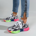 Naiste tossud vikerkaare tallaga tossud naiste suures suuruses v&otilde;rkkangast hingav platvorm disainjalatsid Naiste libisemiskindlad paeltega tennised 36 must