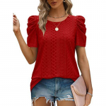 INDFS Naiste mood vabaaja suvekevadine &uuml;hev&auml;rvilise tr&uuml;kiga l&uuml;hikeste varrukatega O-kaelusega pluusid ja s&auml;rgid S roosa