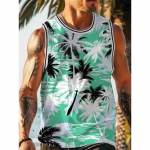 Meeste 3D-print Hawaiian varrukateta vest Suvine ranna vetelp&auml;&auml;stja vabaaja riietus Meeste &uuml;mara kaelusega v&auml;li spordi T-s&auml;rk S-5Xl 6XL