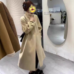 Uus kahepoolne villane mantel, pikk korea stiilis vaba vabaaja villane mantel S
