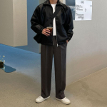 Simple Retro Lapel Leather Jacket for Men Spring Loose Motorcycle Leather Jacket Korean Style Trendy Handsome Jacket M must