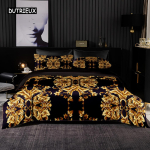 Tekstuuriga must kuldse lillemustriga tekikott voodipesu padjap&uuml;&uuml;rid premium must t&auml;iskasvanutele meestele naistele kingitused magamistoa kaunistus 150x200cm 3pcs