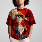 Lahe 2025. aasta uus, &uuml;hes t&uuml;kis laste 3D-prinditud multifilmi T-s&auml;rk O-kaelusega l&uuml;hikeste varrukatega Luffy spordir&otilde;ivaste top 4-14T 130