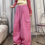 Mood n&ouml;&ouml;riga vabaaja baggy cargo teksap&uuml;ksid naiste riided sirge laia s&auml;&auml;rega dressip&uuml;ksid naiste p&uuml;ksid XXXXL roosa
