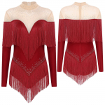 Naiste narmastega ladina tango cha-cha dž&auml;ssballeti tantsuleotard kunstv&otilde;imlemise dž&auml;ss-tantsur&otilde;ivad strassidega &otilde;mblustega bodisuit unitard S burgundiapunane