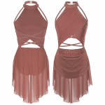 Naiste l&uuml;&uuml;riline tantsukost&uuml;&uuml;m, iluuisutamine, ballettv&otilde;imlemine, tantsuriided, v&auml;ljal&otilde;ikega varrukateta kivist trikoo kleit M roosa