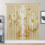 2 tk Elegantne Kuldse Lille ja Luigega Tr&uuml;kitud Kardin Kodu Dekoratsiooniks Varrukaga Aknakate Magamistoale Kontorile K&ouml;&ouml;gitoale 100W130H(CM)40x51in&Rod Pocket