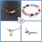 Pierres et Min&eacute;raux. Parure bijoux Bracelet Collier 4 Perles Agate craquel&eacute; Fuchsia Taille personnalisable.