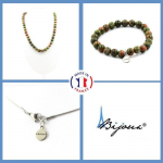 Pierres et Min&eacute;raux. Parure bijoux Bracelet Collier Perles Unakite 8 mm. Chaine en acier Taille personnalisable.