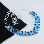 Kaunis sinine topaas v&auml;&auml;riskivi k&auml;sitsi valmistatud 925 sterlingh&otilde;bedast kaelakee, sinise topaasiga h&otilde;bedane kaelakee naisele, unisex kaelakee, j&otilde;ulup&auml;eva kingitus 20" sinine