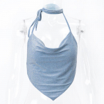 Halter Top S&auml;rgid S&auml;rgid Glitter 2025 Suve R&otilde;ivad Sinine S&auml;rav Siidist Top R&uuml;&uuml;situd Top L&uuml;hike Seljatu Vest Seksikad Topid L&uuml;hikesed R&otilde;ivad S sinine