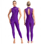 Womens Shiny Rhinestones Gymnastics Figure Skating Ballet Dance Unitards Tight Fitting Jumpsuit Performance Bodysuit Costume S