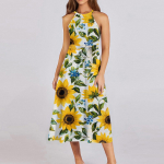 Naiste vabaaja &uuml;mara kaelusega midi kleit, p&otilde;hiline klassikaline v&auml;ljas igap&auml;evane varrukateta lahtine boho sidumiskleit, suvine rannakleit L armee roheline v&auml;rv