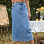 Naiste Retro N&ouml;&ouml;pidega Maxi Seelikud K&otilde;rge V&ouml;&ouml;koht L&otilde;tv Sirge Denim Seelik Naistele T&auml;navamood Vabaaja Pikk Sinine Jean Seelik S tumesinine v&auml;rv