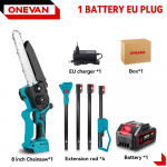 ONEVAN Harjadeta 4500W Pikendatava Varsi Elektriline Kettsaag 8-tolline 2-&uuml;hes K&otilde;rgete Oksade Saag Aia V&otilde;imut&ouml;&ouml;riist 21V 18V Akudele 1 Battery EU Plug