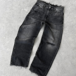 Unisex Pestaud Rebitud Kulunud Teksap&uuml;ksid Naistele ja Meestele Auguga Tikandiga Lai Jalg Ameerika Retro Denim P&uuml;ksid Kottis Punk Streetwear S must