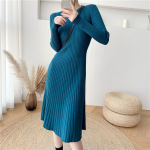 Naiste alt kudumine kampsun Midi kleidid S&uuml;gis-talv Uus T&auml;isvarrukatega Elastne Pikad Midi Basic Sundress One Size sinine