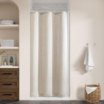 Naturaalne kreemjas linane du&scaron;ikardin Country Boho Farmhouse Vannitoa sisustus Beežid du&scaron;ikardinad Vannituppa Neutraalne kangas 72 W x 96 L