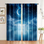 2 tk, Aknakardinad T&auml;hine &ouml;&ouml;taevas kuu ja udused pilved maastik Privaatsuse kaitseks Perekonnapeo kaunistus Kasutamiseks 29x65in(75x166cm)
