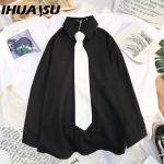 IHUASU Naiste mood vabaaja &uuml;hev&auml;rvilise tr&uuml;kiga pikkade varrukatega POLO kaelusega pluusid ja s&auml;rgid S valge