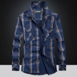 S&uuml;gis Talv Meeste Suur Suurus Vabaaja Ruudulised S&auml;rgid Pikkade Varrukatega Puuvills&auml;rgid M tumesinine v&auml;rv