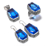 Natural Swiss Blue Topaz Gemstone Handmade 925 Sterling Silver Jewelry Set s2b02