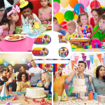 Rainbow Friends peolauan&otilde;ude komplekt sisaldab tasse, taldrikuid, salvr&auml;tikuid, laudlina