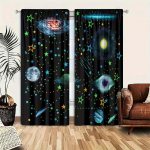 2 tk Elavad kosmoseteemalised pimendavad kardinad - HD digitaaltr&uuml;kk v&auml;rviliste planeetide ja t&auml;htedega, valgust filtreerivad, pleekimiskindlad Po 53x116cm 2pc&Without mount