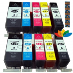 10x CLI-521 PGI-520 tindikassetti CANON MP540 MP550 MP560 MP620 MP630 MP640 IP3600 IP4600 iP4680 printerile (kiibiga)