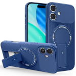 Coque de Protection - BOOLING - pour iPhone 17 - Fibre de Carbone avec Cercle Magn&eacute;tique et Support Bleu sinine