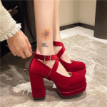 Kuum M&uuml;&uuml;k Mary Janes Kingad Naistele Suede Luksuslik K&otilde;rge Konts Paeladega Trend Lolita Kingad Elegantne Paks Konts Peo Kingad Zapatos De Mujer 38 brown