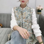 Hiina stiilis naiste tikitud lapitehnika vest Cheongsam krae pandlaga Daami mitmek&uuml;lgne varrukateta jacquardist vest-mantel XS