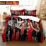 Kiss Band voodipesukomplekt &Uuml;heinimese Rock B&auml;ndiga Tr&uuml;kitud Voodikomplekt Padjapuuriga Vooditekil Kate Pehme &Uuml;heinimese Kahekohaline Queen Super King Suurusega EU Single(135*200cm)3pcs black