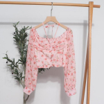 Prantsuse Elegantne Boheemlaslik Lilleline Pluus Naistele Magus Kevadine Vabaaja Puhkuse Ruffle Elastne Kitsas Top Prinditud S&auml;rgid One Size