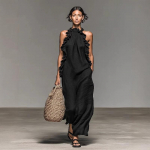 P&uuml;hade Ruffle &Auml;&auml;rega Kaelaavaeta Varrukateta Kleit Naiste Suvine L&otilde;tv ja &Otilde;huke Pikk Kleit Naiste R&otilde;ivad 2XL must