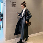 Kevadine &uuml;lisuur pikk veekindel nahast mantel naiste pikkade varrukatega lahtised korea moer&otilde;ivad L must