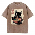 &Uuml;lem&otilde;&otilde;duline Jaapani stiilis Ramen Kassi T-s&auml;rk Vintage Pesitud Puuvillane T-s&auml;rk Graafilise tr&uuml;kiga Vabaaja Streetwear Kevad Suvi S mitmev&auml;rviline