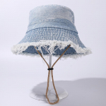 Retro teksist &auml;mblikm&uuml;ts naistele Rebitud toore &auml;&auml;rise P&auml;ikesekaitsem&uuml;tsid reguleeritava l&otilde;uapaelaga Suvine v&auml;li-rannikupanamahatt Streetwear Bob M 56-58cm helesinine v&auml;rv