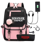 Stranger Things Stranger Seljakott USB-laadimisega Keskkoolilapse Koolikott Pliiatsitops Kaheosaline Komplekt One size fits all