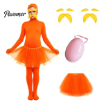 Halloweeni peokombinesoonid Oranž t&auml;iskost&uuml;&uuml;m, t&uuml;llseelikuga, v&otilde;lts k&otilde;huga, kollase vuntsi ja kulmudega, Cosplay kost&uuml;&uuml;m Avatud n&auml;oga Zentai kost&uuml;&uuml;m, 150CM C red