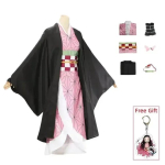 Kamado Nezuko Cosplay Kost&uuml;&uuml;m Anime Kimono Kamado Nezuko Pruudi &Uuml;likond Halloween Naiste Laste Riided 130CM black