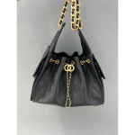 Ehtsa Nahast Hobo Kott Kaviari Tekstuuriga Matt Viimistlus Kett-Rihm Pingutusn&ouml;&ouml;r &Auml;mbri Kuju Naistele Igap&auml;evaseks Kasutamiseks 26cm Large Black Double Circle Strap gray
