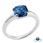Solitaire Argent 'Unique' bleu saphir - 8x8 mm (rhodi&eacute;) 52 sinine