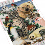 5D DIY Teemantmaaling Leopard Teemanttikandid Karu Mosaiik T&auml;isruudukujuline Loomade Kodukaunistus Seinakunst Full Round 20X30CM