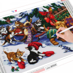 T&auml;isruudukujuline &uuml;mmargune teemanttikandid kassi k&auml;sit&ouml;&ouml;komplekti m&uuml;&uuml;k 5D DIY teemantmaaling loomade mosaiik talvine kodukaunistus Full Round 20X30CM