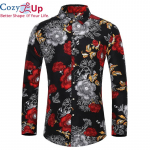 Hubane palju stiile Meeste pikkade varrukatega s&auml;rk Mood Roositaimede lilledega tr&uuml;kitud s&auml;rk Hawaii Vaba aeg Puhkus Meester&otilde;ivad M must