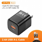 KUULAA USB C laadija 33W GaN Type C PD Kiirlaadimine iPhone 13 12 11 Max Pro XS 8 Plus jaoks iPad Air 4 iPad 2021 Mini jaoks UK plug-C-L Cable must