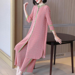 Suures suuruses temperamenttr&uuml;kiga s&auml;rk naiste kevadsuvi lahtise plisseeritud 2 tk komplekti s&auml;rk + p&uuml;ksid naistele one size roosa