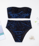 Naiste suures suuruses ujumistrikoo Velvet &uuml;hev&auml;rviline Leopard Print Tube top k&otilde;rge v&ouml;&ouml;kohaga Seksikad bikiinid Brasiilia rannariided ujumiskost&uuml;&uuml;mid XL sinine